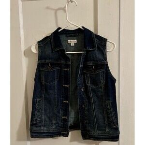 Merona Denim Womens Dark Wash Jean Biker Trucker Vest Size Extra Small / XS